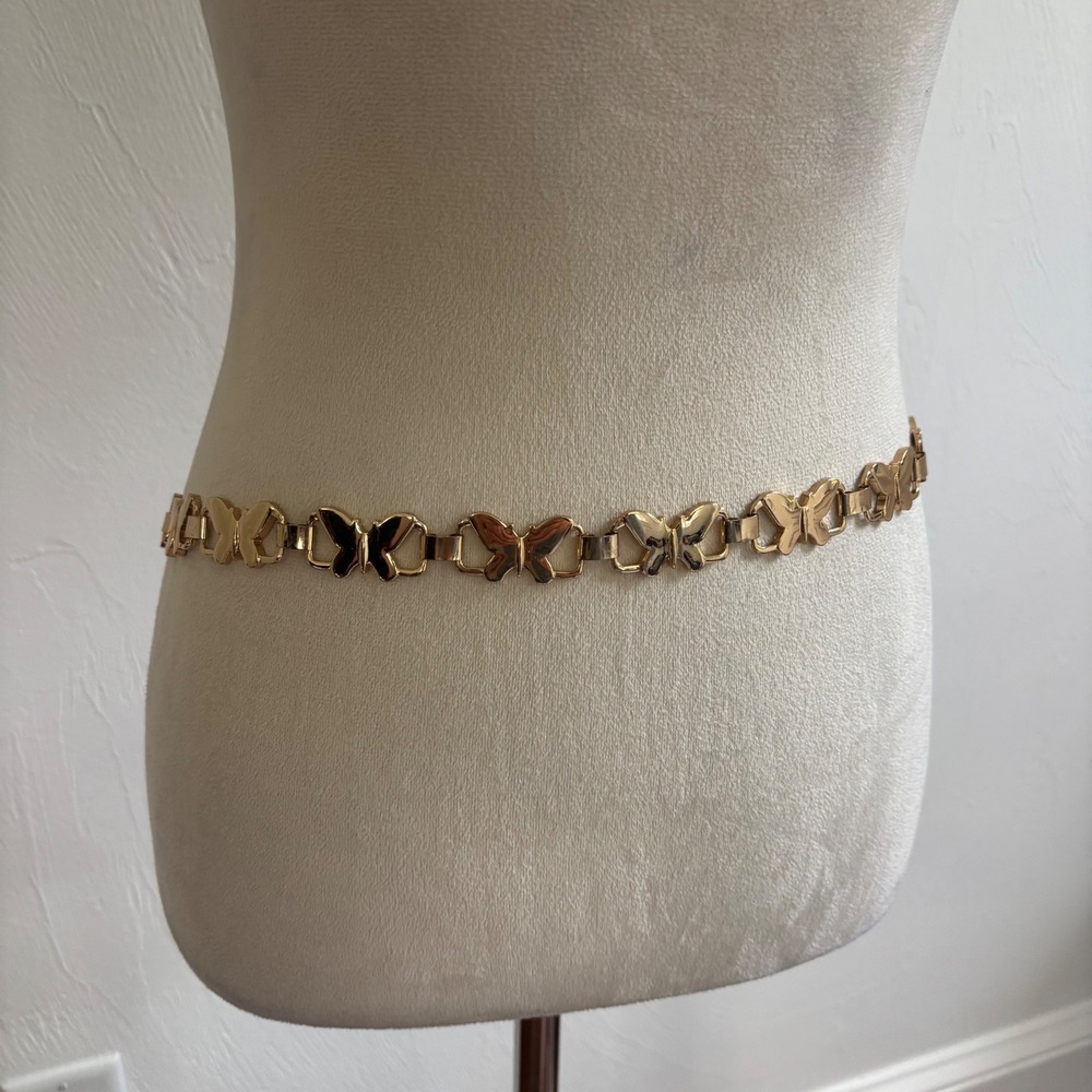 Vintage Style Gold Tone Butterfly Chain Belt Adjustable Waist Metal Link Y2K